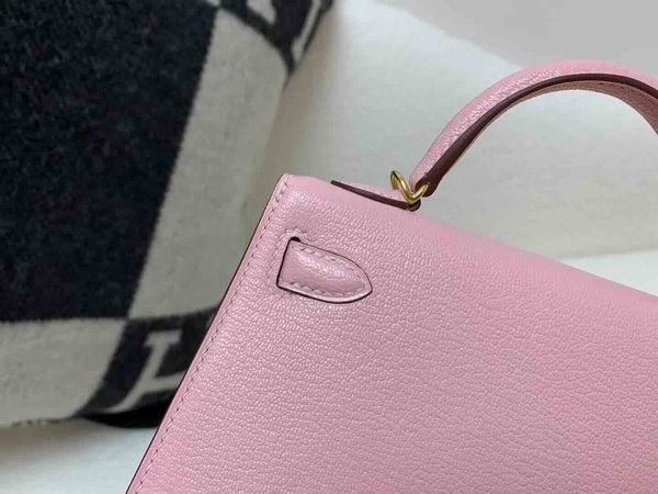 Hermès Mini Kelly II Chevre Veaux Sakura Pink x Gold Hardware