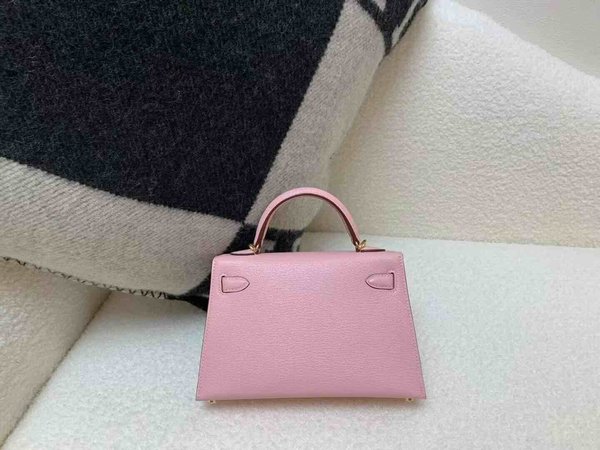 Hermès Mini Kelly II Chevre Veaux Sakura Pink x Gold Hardware