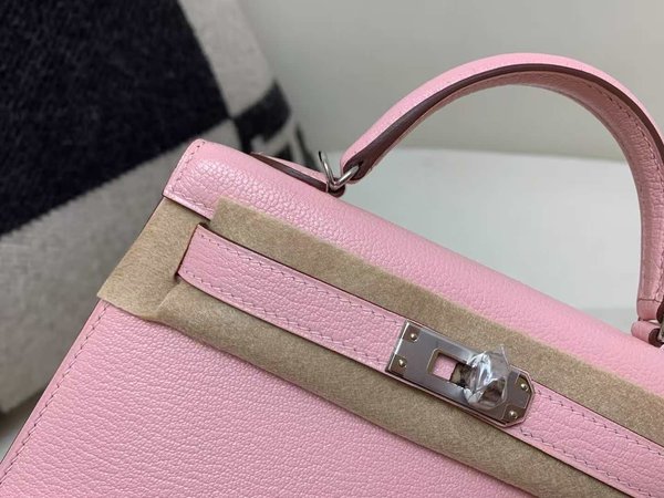 Hermès Kelly Mini II Chevre Rose Sakura x Palladium Hardware