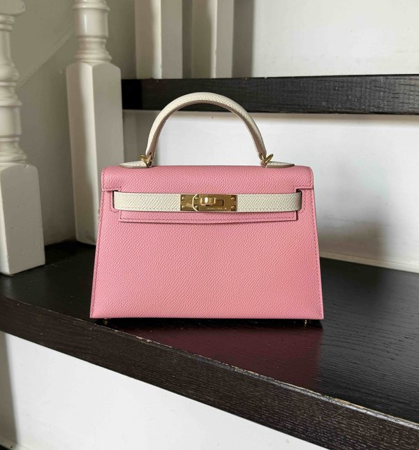 Hermès Mini Kelly II Epsom Rose Confetti x Blanc x Gold Hardware
