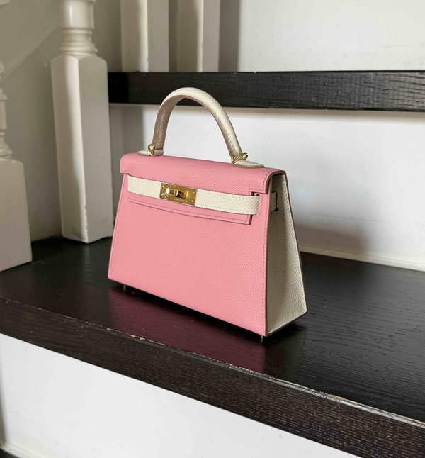 Hermès Mini Kelly II Epsom Rose Confetti x Blanc x Gold Hardware