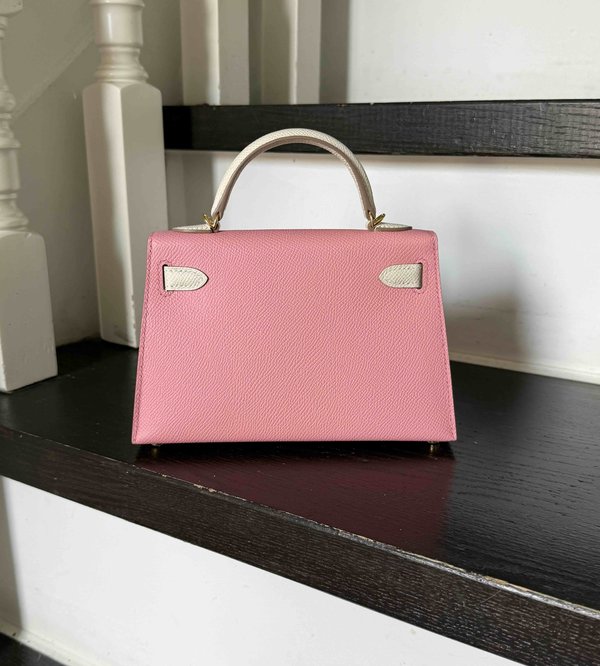 Hermès Mini Kelly II Epsom Rose Confetti x Blanc x Gold Hardware