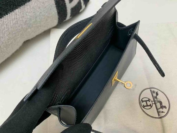 Hermès Pochette Lizard Graphite Grey x Gold Hardware