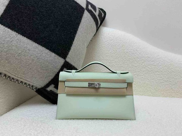 Hermès Pochette Swift Bubble Green x Palladium Hardware