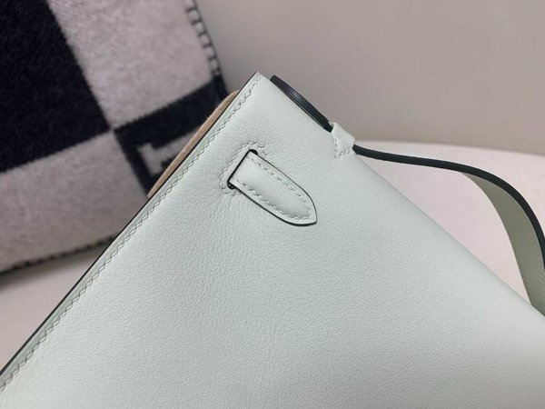 Hermès Kelly Pochette Swift Vert Fizz x Palladium Hardware