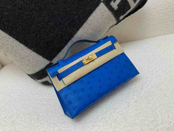 Hermès Pochette Ostrich Malachite x Gold Hardware