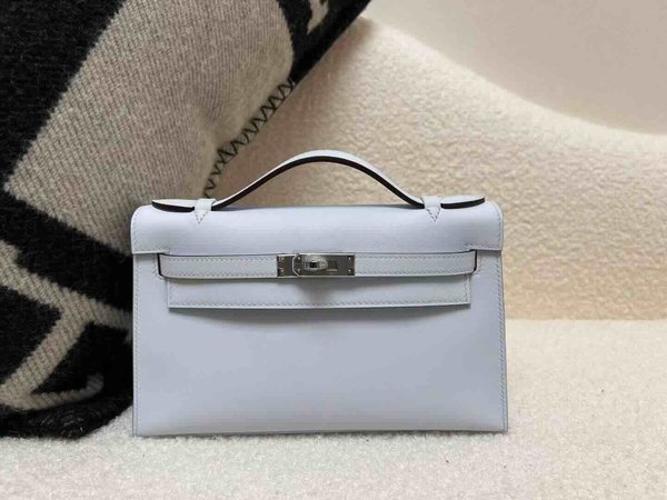 Hermès Pochette Swift Bleu Brume x Palladium Hardware