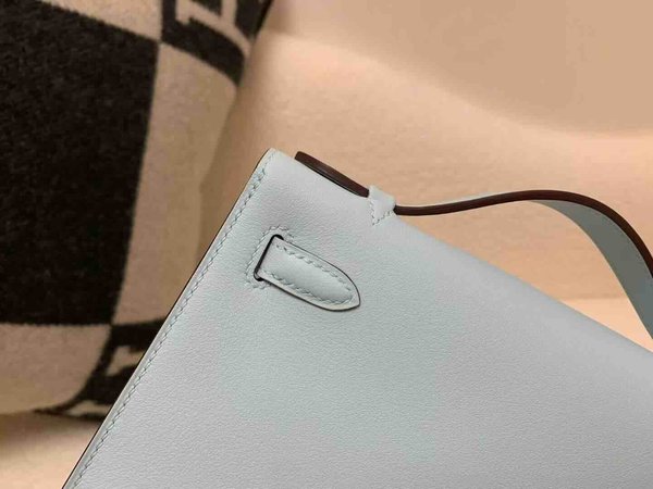 Hermès Pochette Swift Celeste x Palladium Hardware
