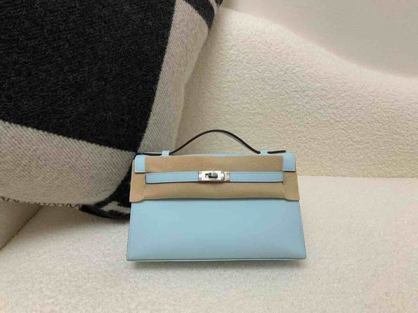 Hermès Pochette Swift Celeste x Palladium Hardware