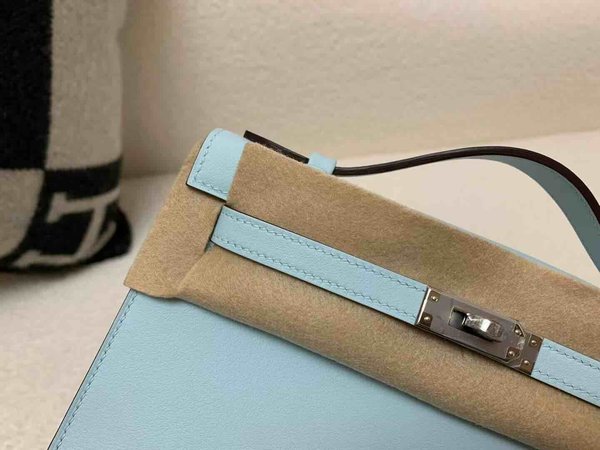 Hermès Pochette Swift Celeste x Palladium Hardware