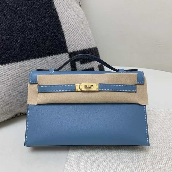 Hermès Kelly Pochette Swift Bleu de Prusse x Gold Hardware