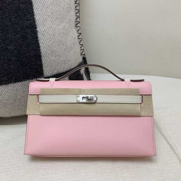 Hermès Mini Kelly I Swift Rose Sakura with Craie x Palladium Hardware