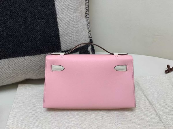 Hermès Mini Kelly I Swift Rose Sakura with Craie x Palladium Hardware
