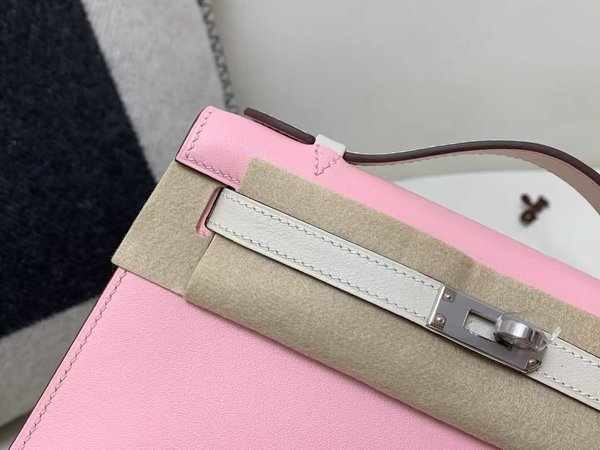 Hermès Mini Kelly I Swift Rose Sakura with Craie x Palladium Hardware