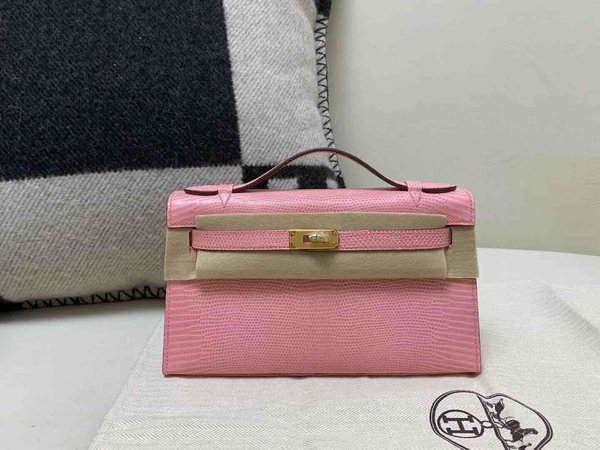 Hermès Pochette Lizard Rose Sakura x Gold Hardware