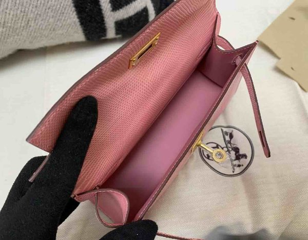 Hermès Pochette Lizard Rose Sakura x Gold Hardware