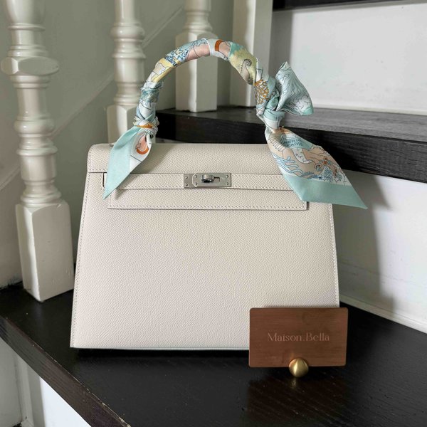 Hermès Kelly 25 Epsom Sellier Craie x Palladium Hardware