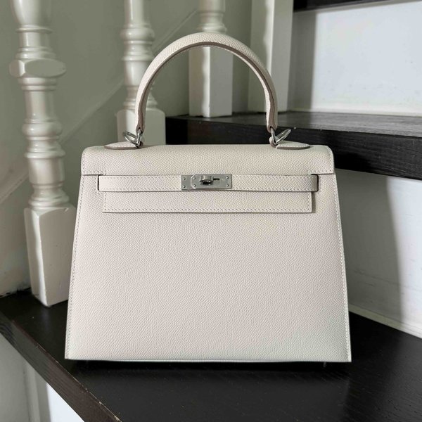 Hermès Kelly 25 Epsom Sellier Craie x Palladium Hardware