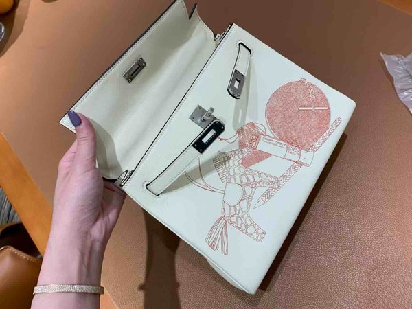 Hermès Kelly 25 In & Out Swift Craie x Palladium Hardware