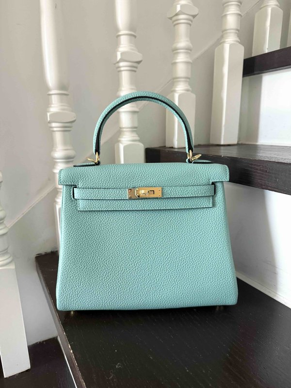 Hermès Kelly25 Togo Blue Atoll x Gold Hardware