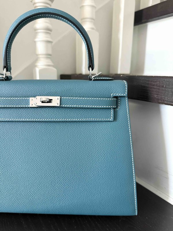 Hermès Kelly25 Epsom Bleu Jean  x Palladium Hardware