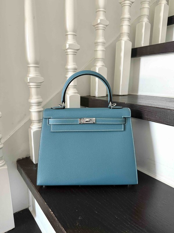 Hermès Kelly25 Epsom Bleu Jean  x Palladium Hardware