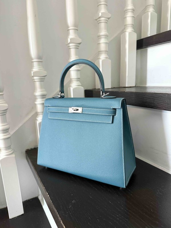 Hermès Kelly25 Epsom Bleu Jean  x Palladium Hardware