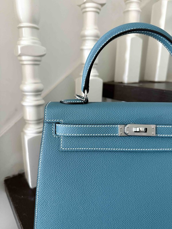 Hermès Kelly25 Epsom Bleu Jean  x Palladium Hardware