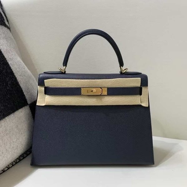 Hermès Kelly25 Epsom Blue Indigo x Gold Hardware