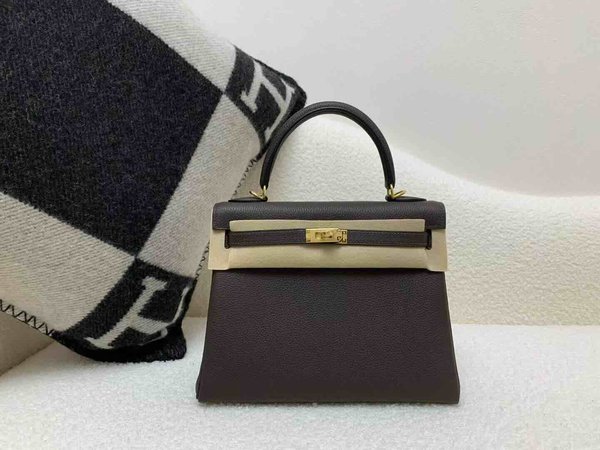 Hermès Kelly 25 Togo Ebene x Gold Hardware