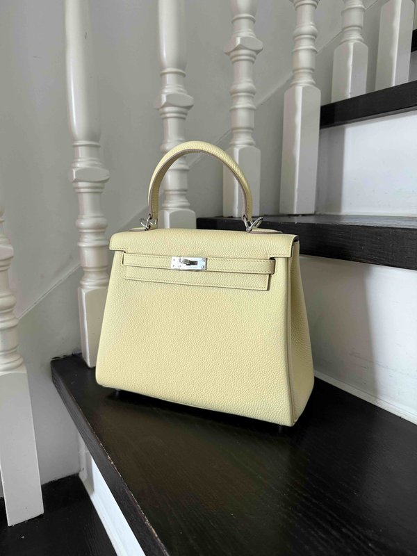 Hermès Kelly25 Togo Jaune Possin x Palladium Hardware