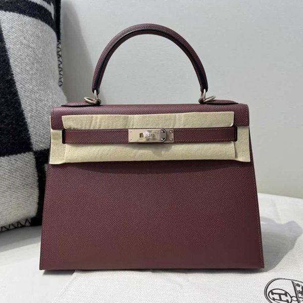 Hermès Kelly 25 Sellier Epsom Rouge H x Palladium Hardware