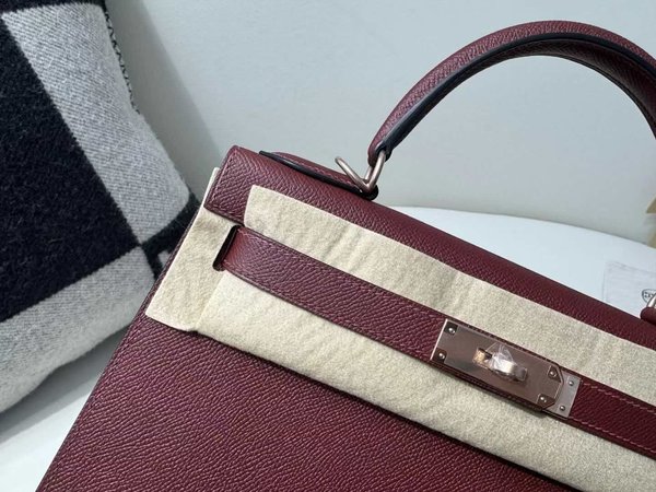 Hermès Kelly 25 Sellier Epsom Rouge H x Palladium Hardware