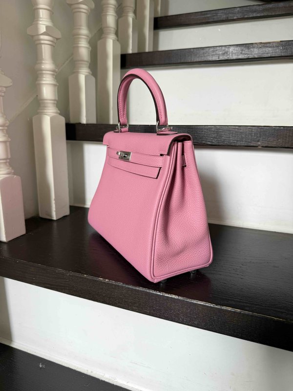 Hermès Kelly25 Togo Rose Bubblegum x Palladium Hardware