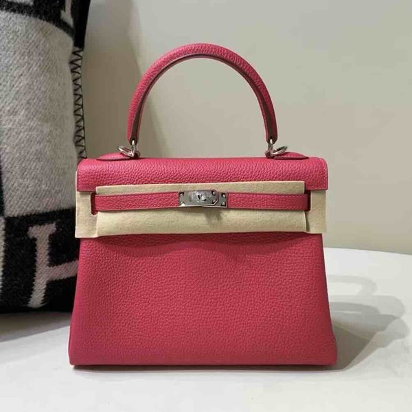 Hermès Kelly 25 Clemence Rose Tyrien x Palladium Hardware