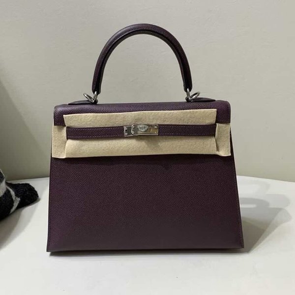 Hermès Kelly 25 Epsom Sellier Raisin x Palladium Hardware