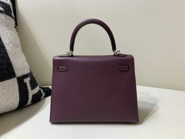 Hermès Kelly 25 Epsom Sellier Raisin x Palladium Hardware