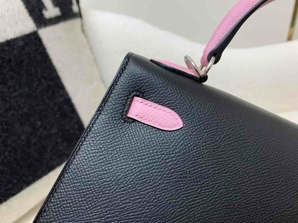Hermès Kelly 25 Epsom Noir x Rose Sakura x Palladium Hardware