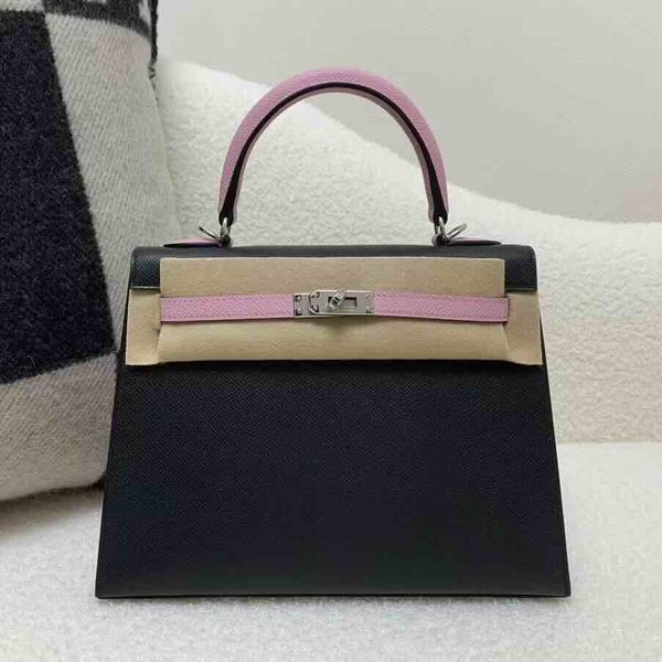 Hermès Kelly 25 Epsom Noir x Rose Sakura x Palladium Hardware