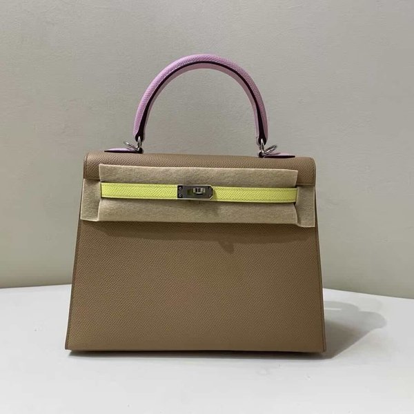Hermès Kelly 25 Epsom Milk Tea x Mauve Sylvestre x Lemon Yellow x Palladium Hardware