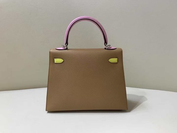 Hermès Kelly 25 Epsom Milk Tea x Mauve Sylvestre x Lemon Yellow x Palladium Hardware