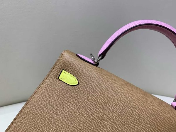 Hermès Kelly 25 Epsom Milk Tea x Mauve Sylvestre x Lemon Yellow x Palladium Hardware
