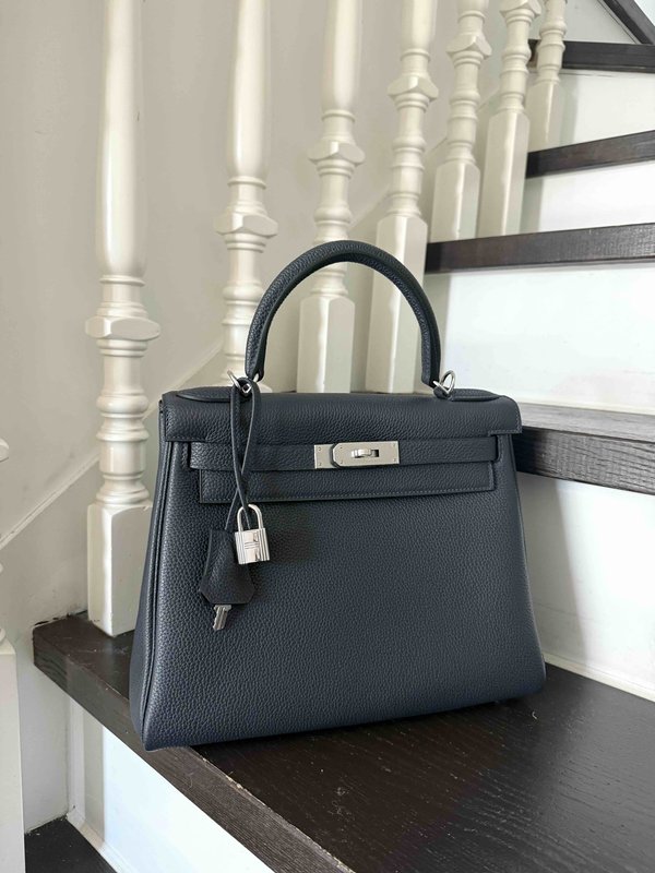 Hermès Kelly28 Clemence Blue Indigo x Palladium Hardware