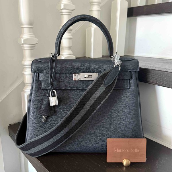 Hermès Kelly28 Clemence Blue Indigo x Palladium Hardware