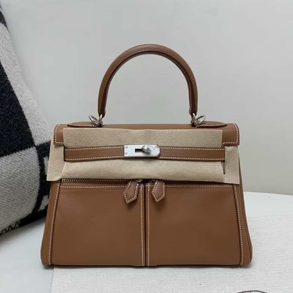 Hermès Kelly Lakis 28 Swift Gold x Palladium Hardware