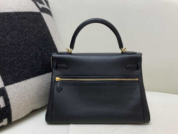 Hermès Kelly Lakis 32 Retourne Swift Noir x Gold Hardware