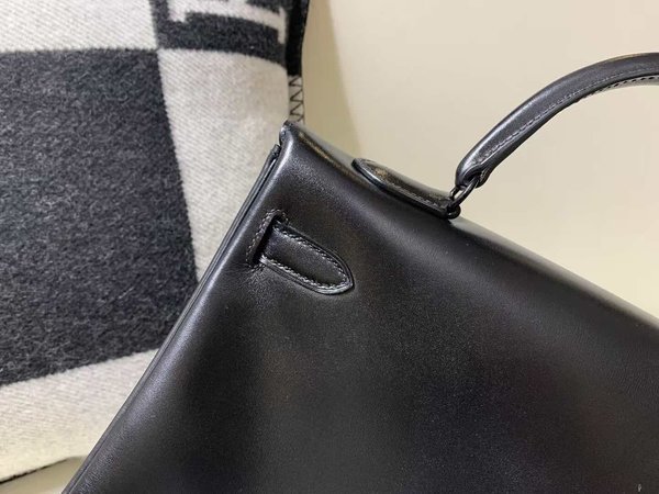 Hermès Kelly 35 Retourne Box Calf Noir x Ruthenium Hardware