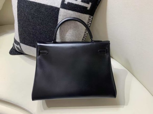 Hermès Kelly 35 Retourne Box Calf Noir x Ruthenium Hardware