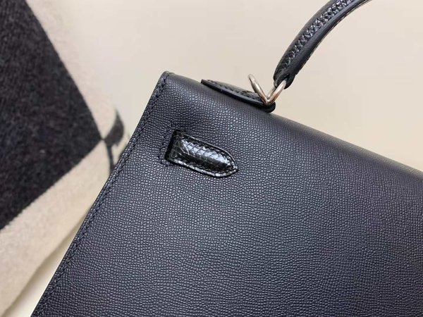 Hermès Kelly 25 Sellier Touch Epsom & Lizard Noir x Palladium Hardware