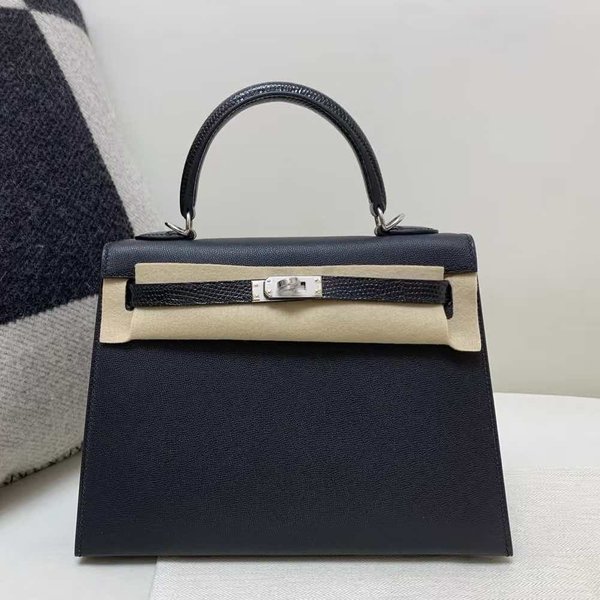 Hermès Kelly 25 Sellier Touch Epsom & Lizard Noir x Palladium Hardware
